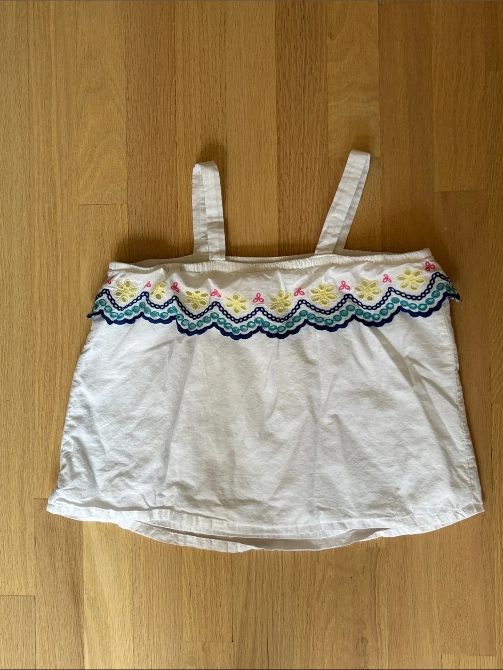 Gymboree White Tank Top with Multicolor Scalloped Embroidery